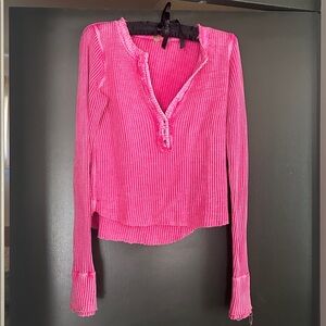 Free People Pink Long Sleeve Knit Top
